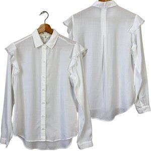 NWOT Cloth & Stone Anthropologie Ruffle Button Down Shirt Womens XS White Career